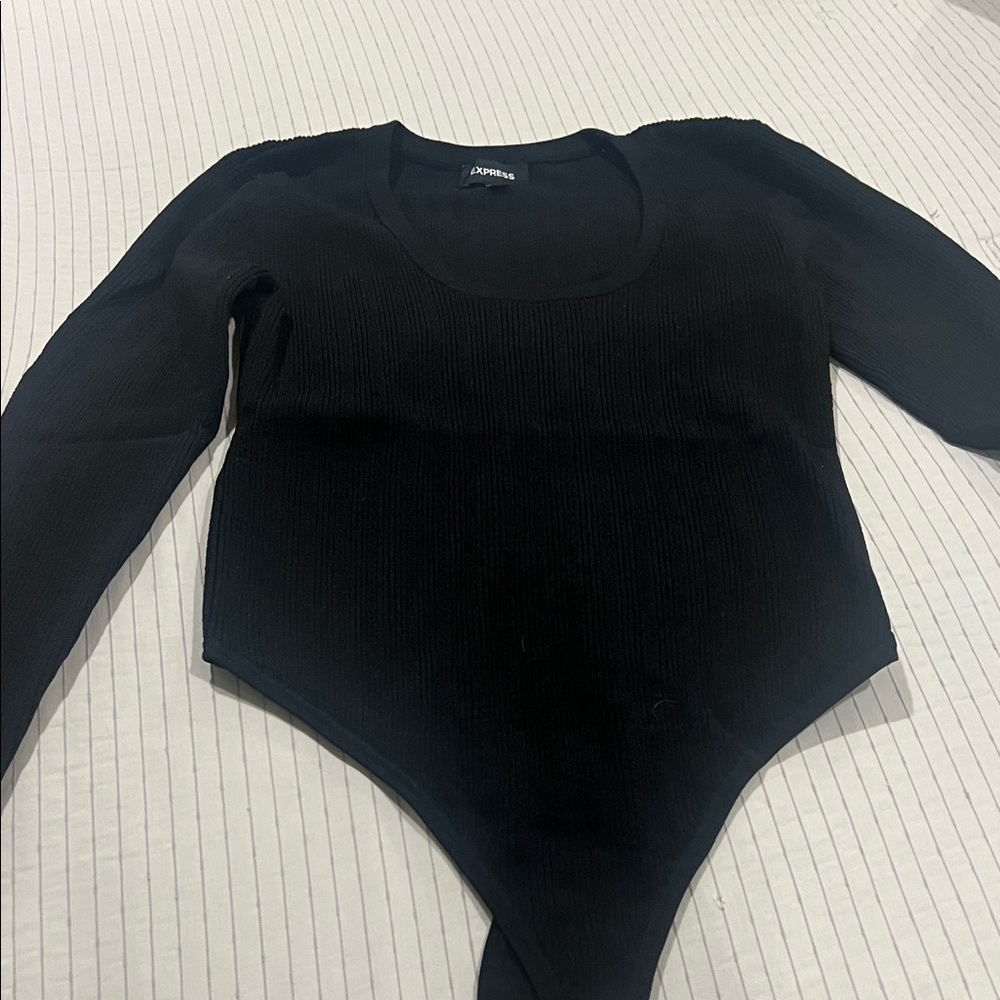 Express Black Ribbed Long-Sleeve Bodysuit